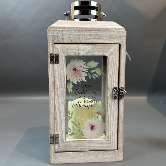 YOUR LIGHT SHINES IN HEART LANTERN WITH CANDLE