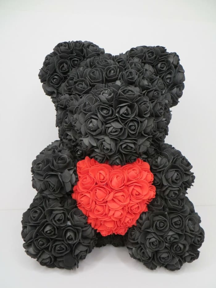 Black Rose Foam Bear With Red Heart