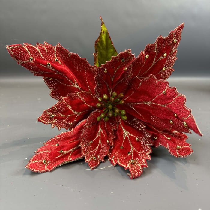 27'' EMBROIDED VEIN BEAD POINSETTIA STEM