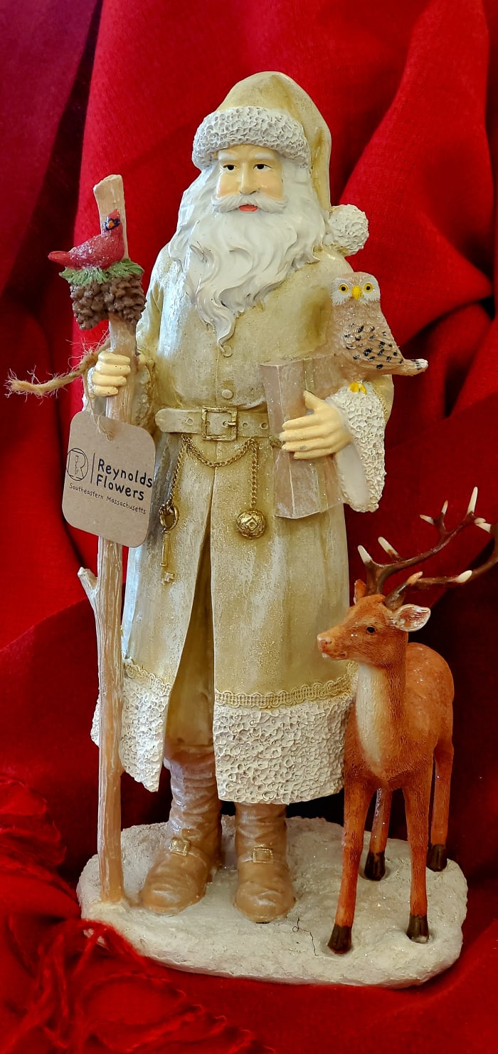 Santa with Staff Cardinal Owl and Deer