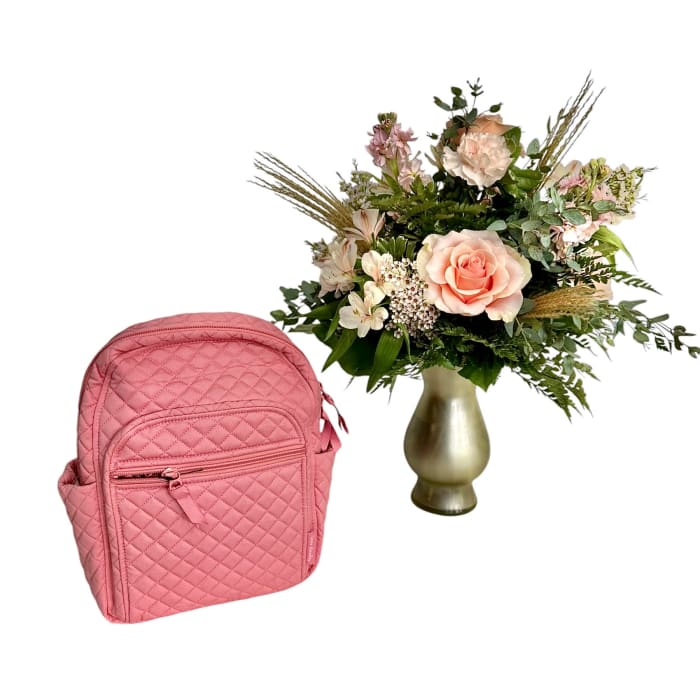 Peach Perfection Bouquet and Vera Bradley Small Backpack