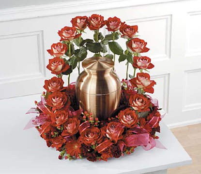 Red Rose Memorial Garden Urn Arrangement