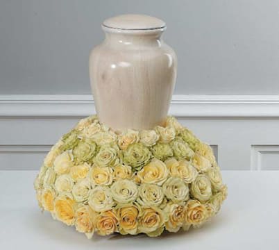 Yellow and Green Rose Memorial Urn Arrangement