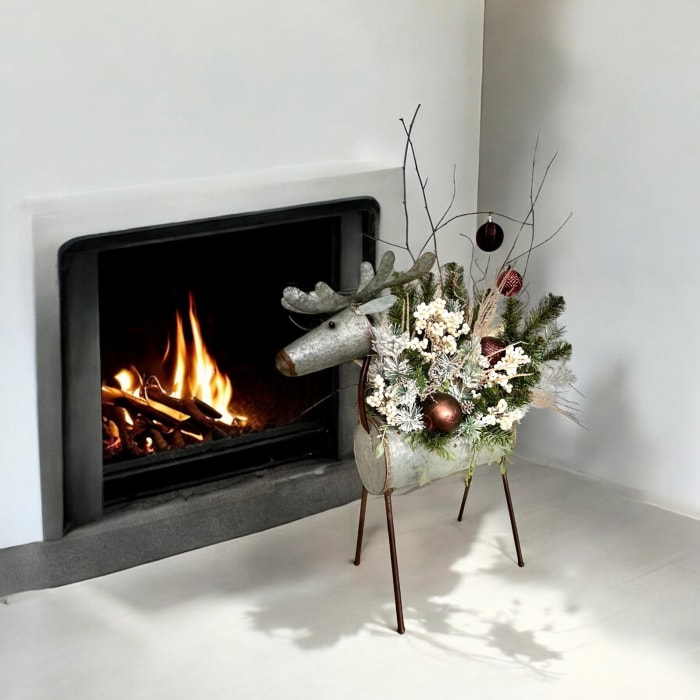 Frosty Forest Silk Bouquet in Metal Reindeer