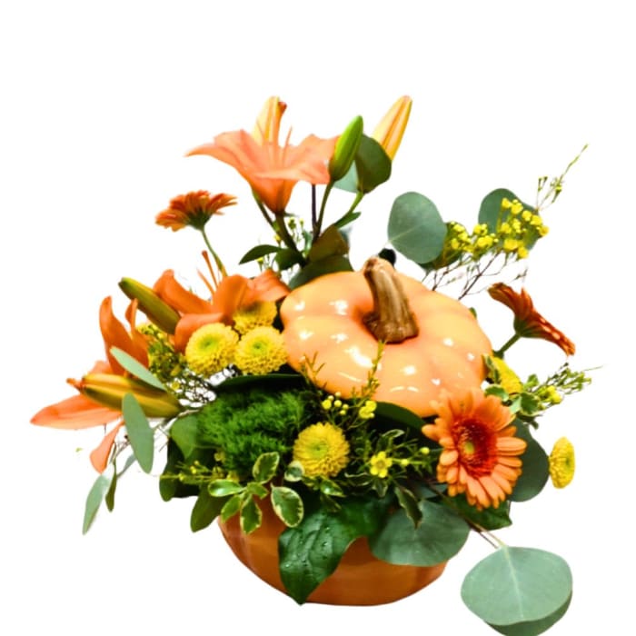Beautiful Ceramic Pumpkin with Fall Florals