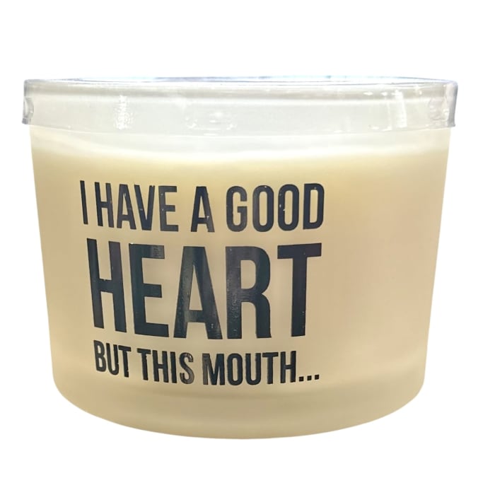 I Have a Good Heart But This Mouth Frosted Jar Candle (Bergamot Scent) from Primitives by Kathy