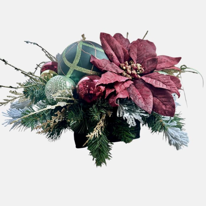 Silk Serenity Holiday Ornament Centerpiece in Red and Green