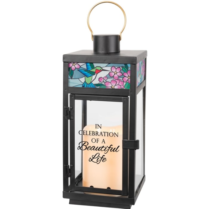 "In Celebration" Stained Glass Top Memorial Lantern