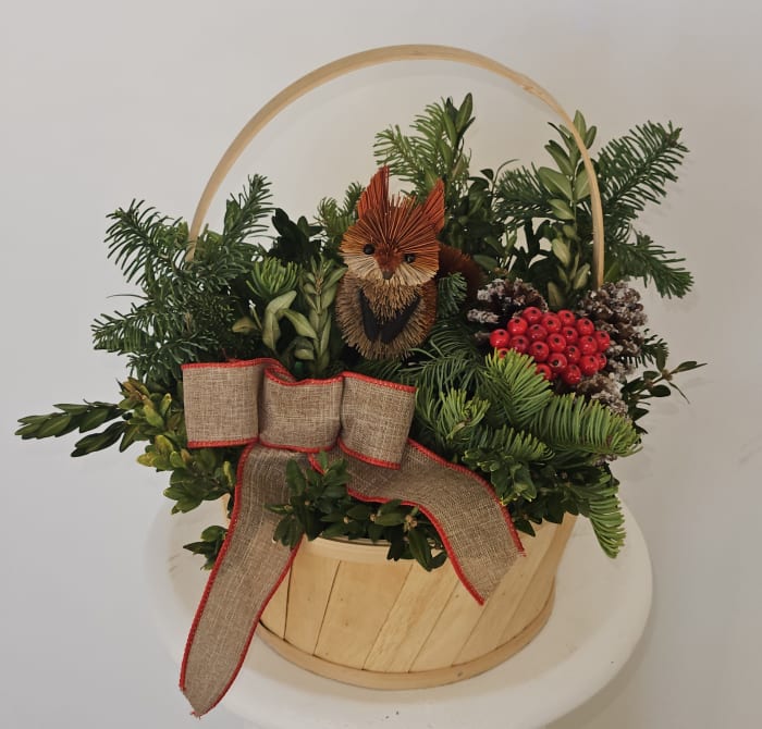 Planter, 7" Woodland light basket with fox