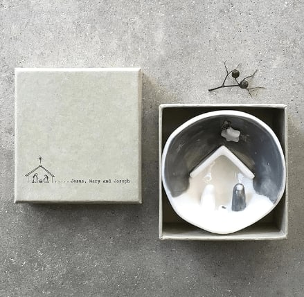 Nativity Half Circle Porcelain Ornament in gift box