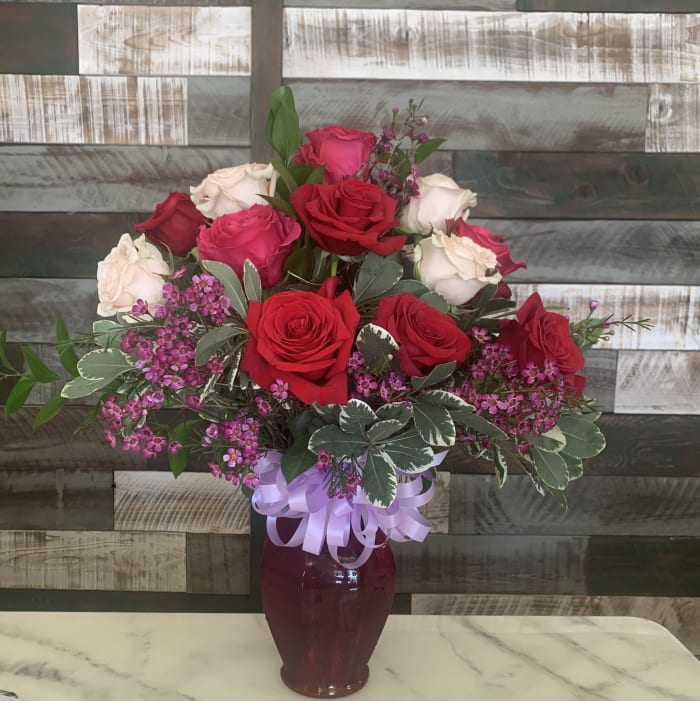 Peach, Purple and Red Roses