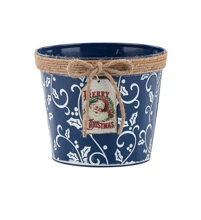Blue Cover Pot Santa 6.5"