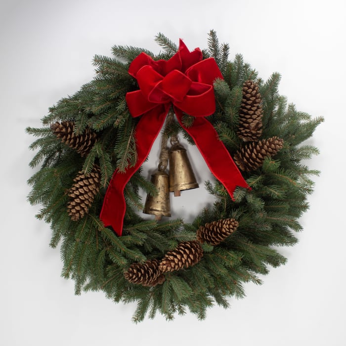 24" Noble Fir Wreath with Bells