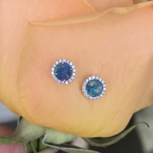 Opal & Diamon Halo Stud Earrings