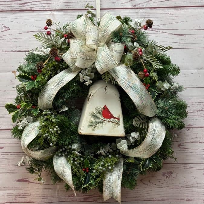 Cardinal Bell Christmas Silk (Artificial) Holiday Wreath