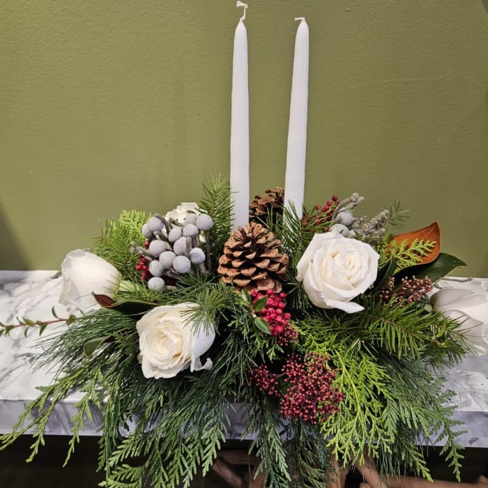 Holiday Centrepiece with White Roses
