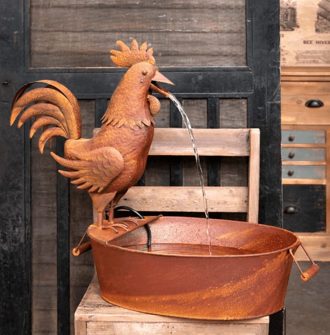 Folk Art Rooster Fountain