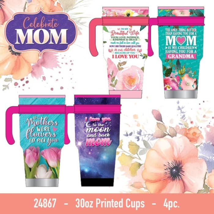 Insulated 30 oz Cup with Handle Mom Theme
