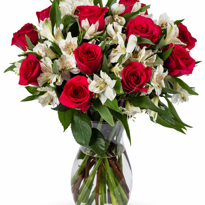 Dozen Red Roses with Alstroemeria