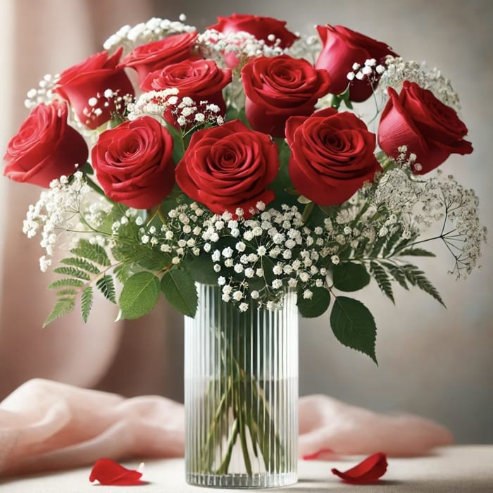 Red Rose and Baby's Breath Bliss