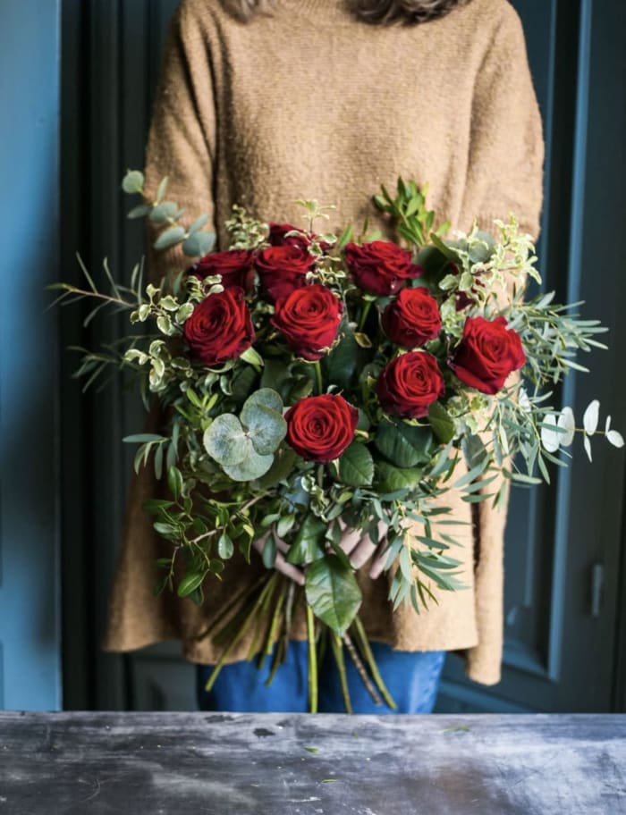 Dozen Wrapped Red Roses