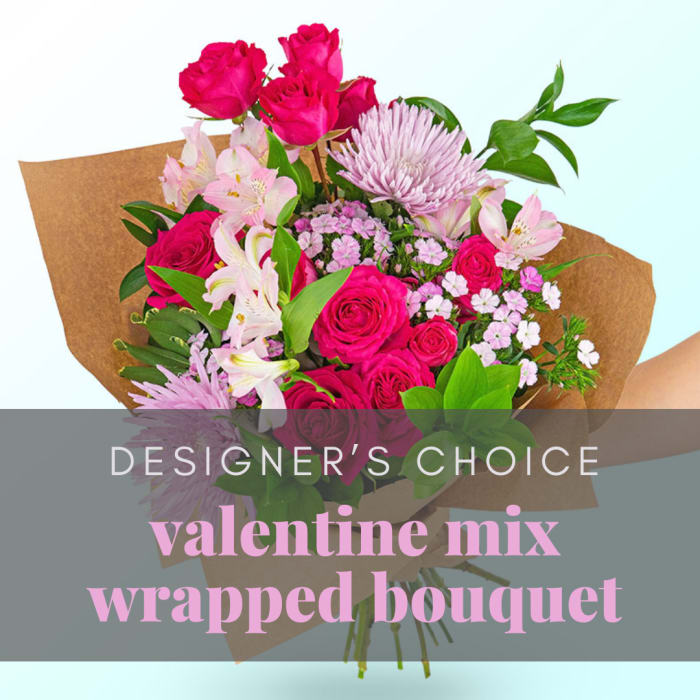 VALENTINE MIX WRAPPED BOUQUET - A FLORIST ORIGINAL