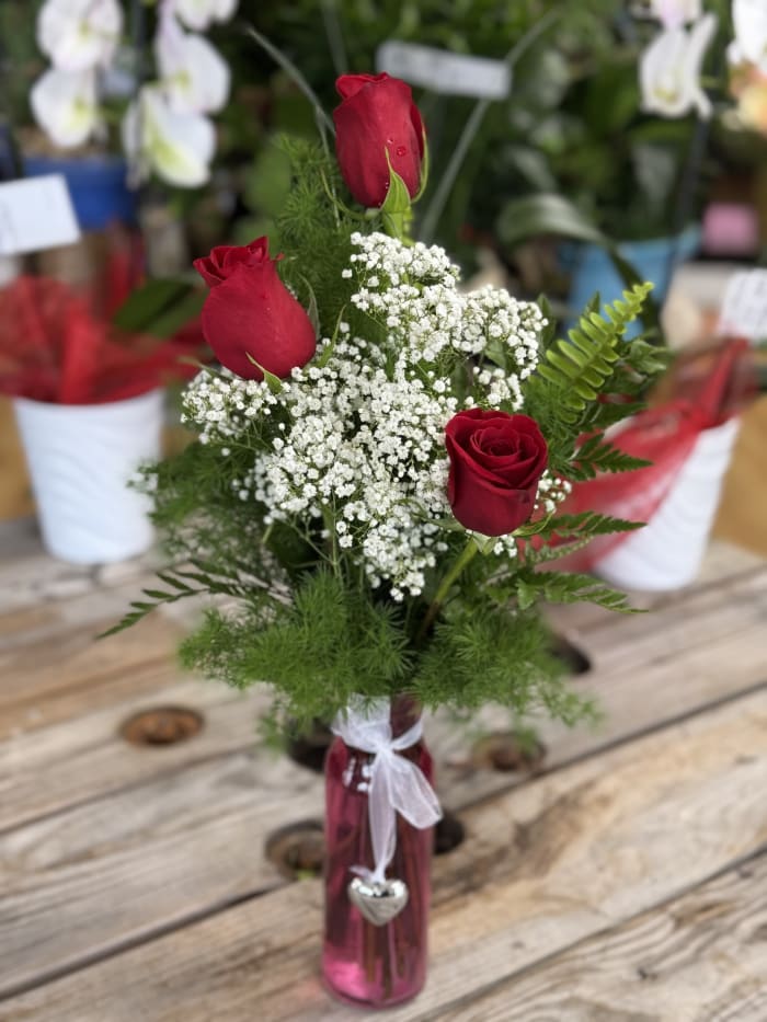 Valentine's Day Three Rose Vase