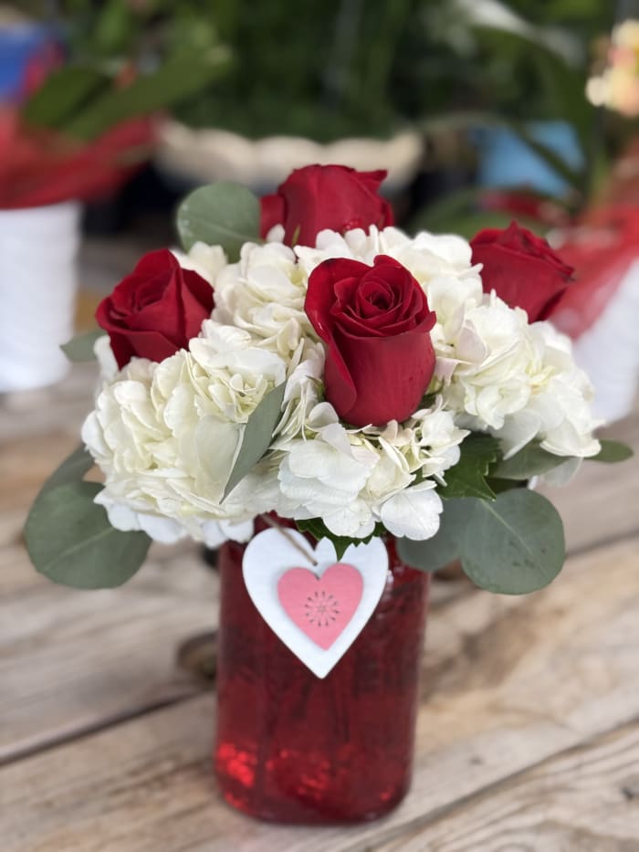 Valentine's Day Hydrangea and Rose Vase