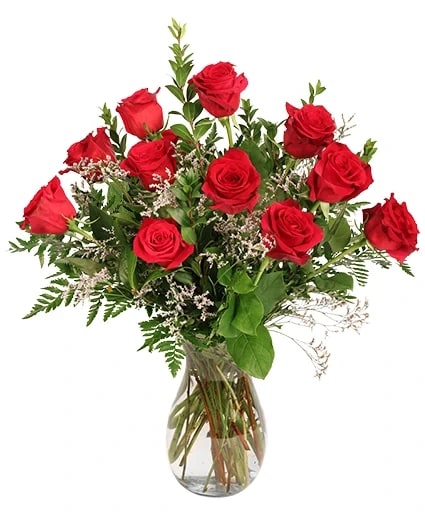BURNING RED ROSES ROSE ARRANGEMENT