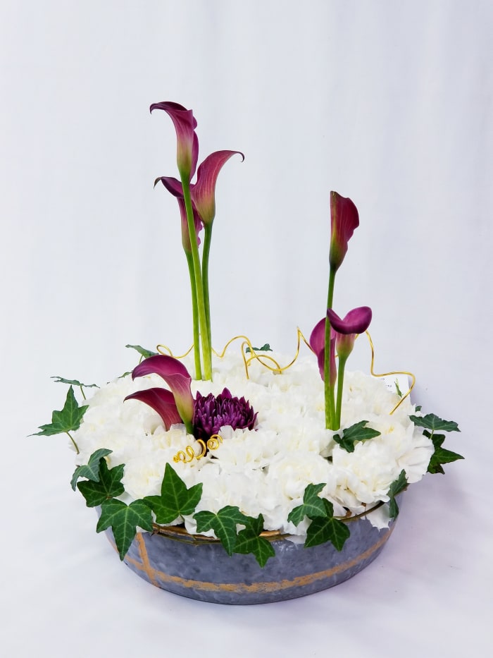 Mini Callas in a bed of Carnations