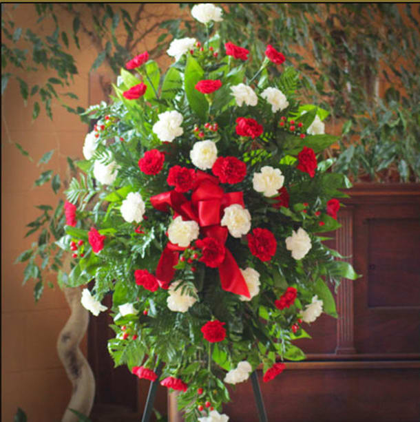 Red and White Carnations Standing Spray