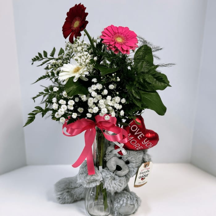 "Love You More" Bear & Gerbera Daisies
