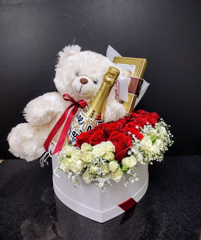 red and white belaire box