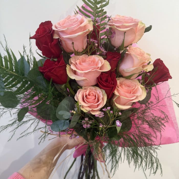 Fancy Pink and Red Wrapped Roses
