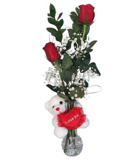 Roses in Vase & Teddy