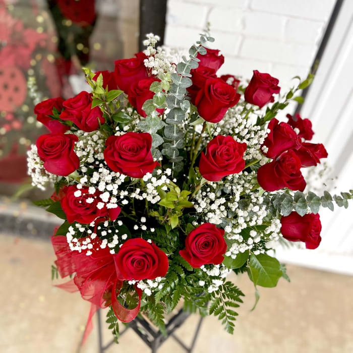 2 Dozen Red Roses in a vase
