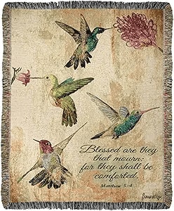 Hummingbird Floral Tapestry Throw with Verse