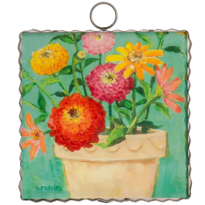 Mini Pot of Zinnias Print