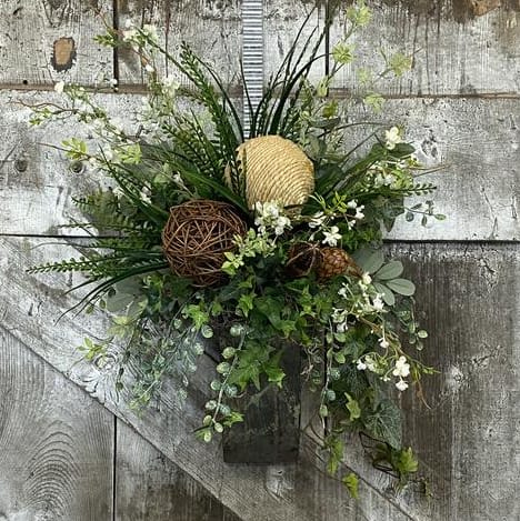 Weathered Welcome Metal & Silk (Artificial) Floral Wall Hangers