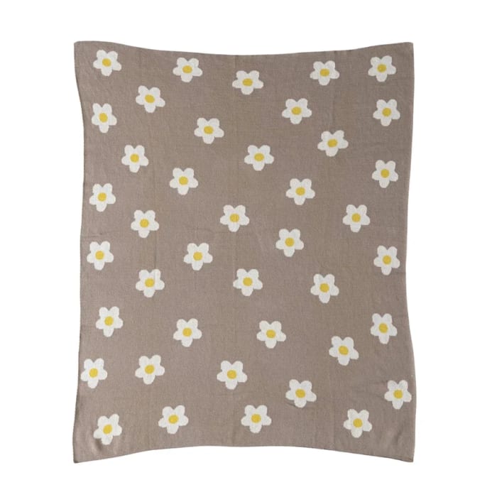 Cotton Knit Baby Blanket w/ Flowers