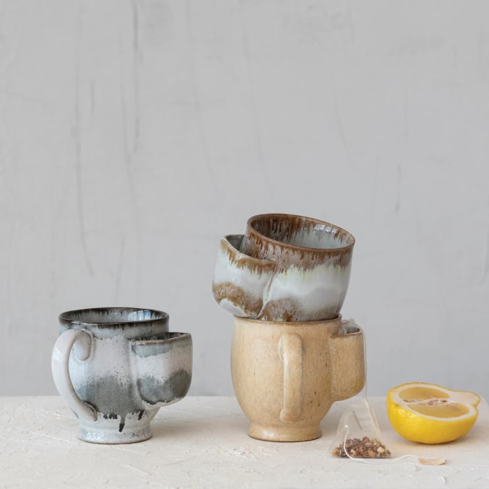 12 oz. Stoneware Mug w/ Tea Bag Holder, Reactive Glaze, 3 Colors (Each One Will Vary)