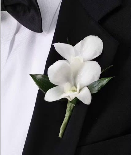 White Dendrobium Orchid Boutonniere