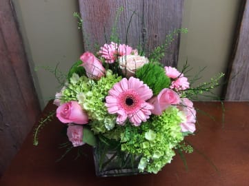 Bubble Gum Mint Cube Vase Arrangement