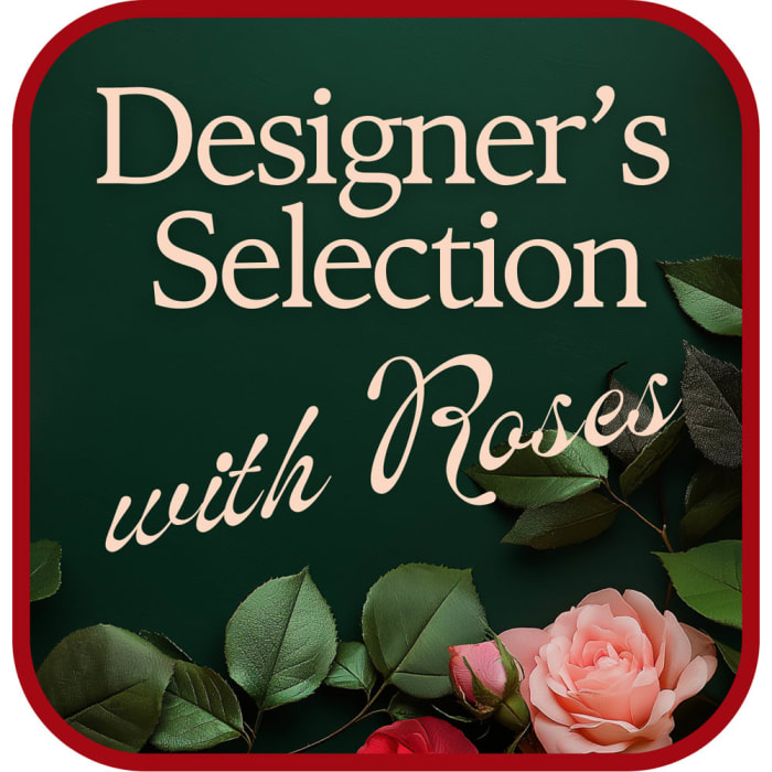 Designer's Choice with Roses in Glass Vase