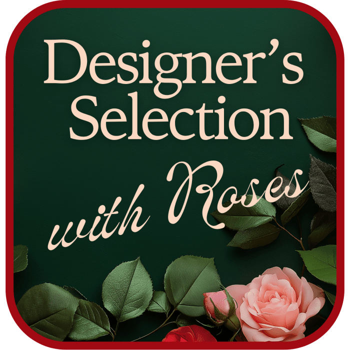 Designer's Choice with Roses in Glass Vase