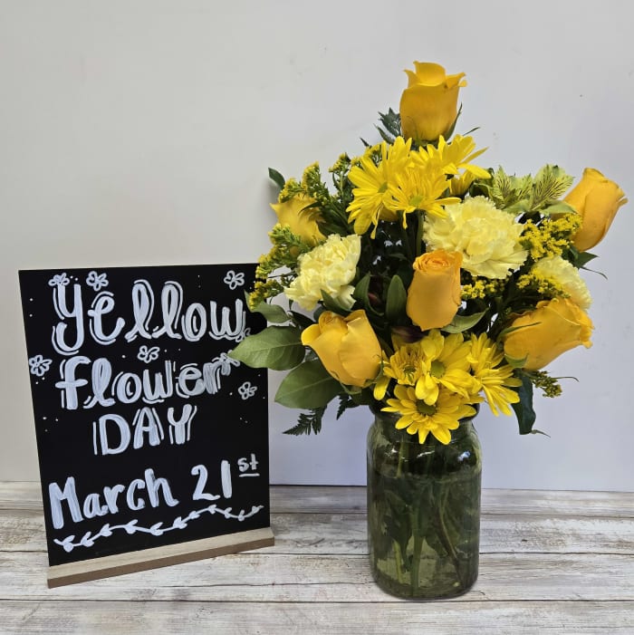 Yellow Floral Mason Jar