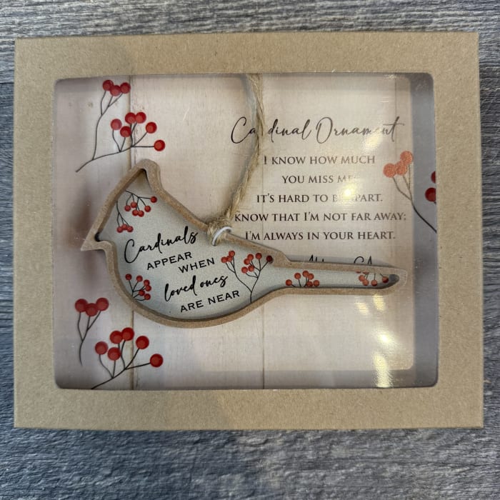 CARDINALS APPEAR ORNAMENT WITH TWINE IN BOX