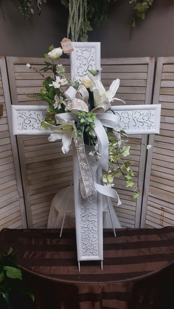 Metal Cross on Stand. Appropriate for cemetery. 42"x26"