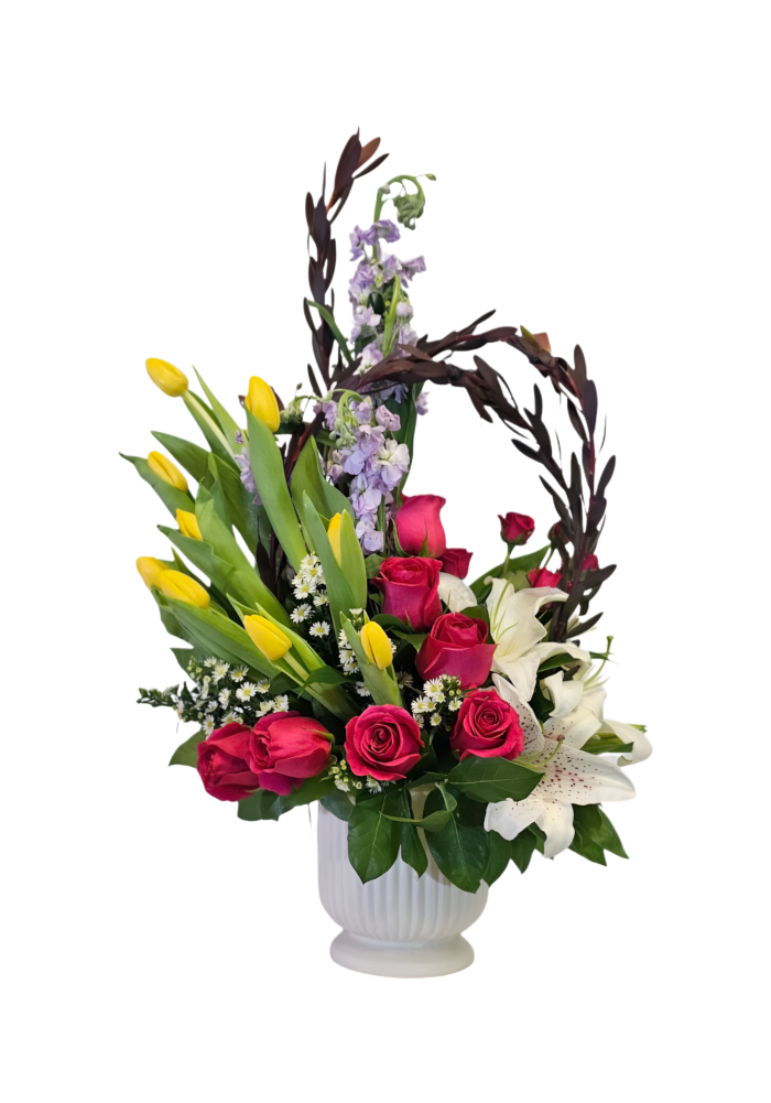 EA-17 Arreglo de rosas, tulipanes, lirios y stocks