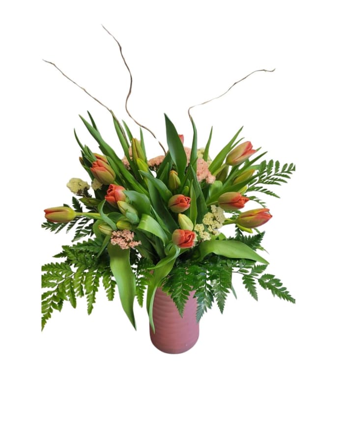 Whimsical Tulips frosted Vase Arrangement